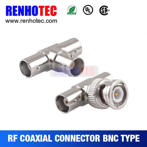 BNC Male and 2 Female Crimp Electrical RF Connector Adapter